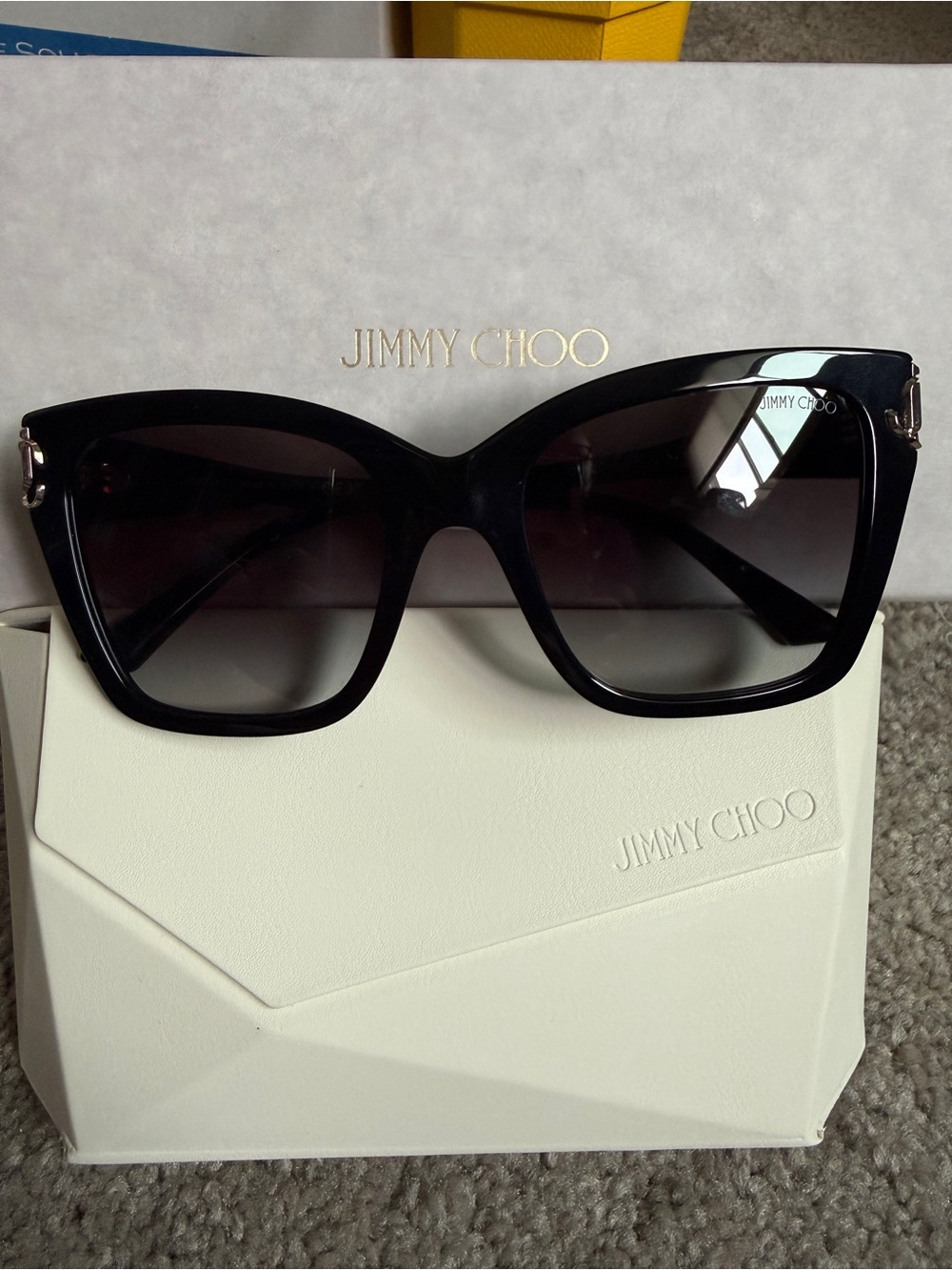 NWT Jimmy Choo Women’s Cat Eye Sunglasses JC 5012 Black Grey Gradient